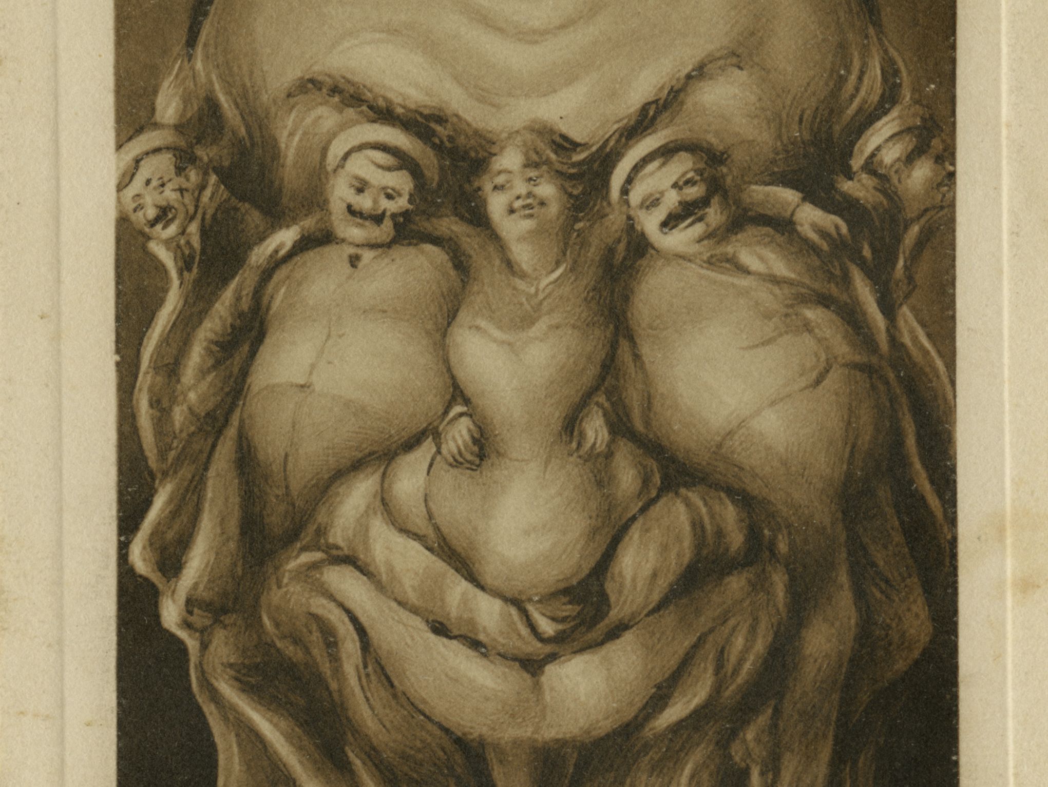Grotesque composite illustration of a Jewish face, captioned "Gaudeamus Isidor!," early 20th cent.