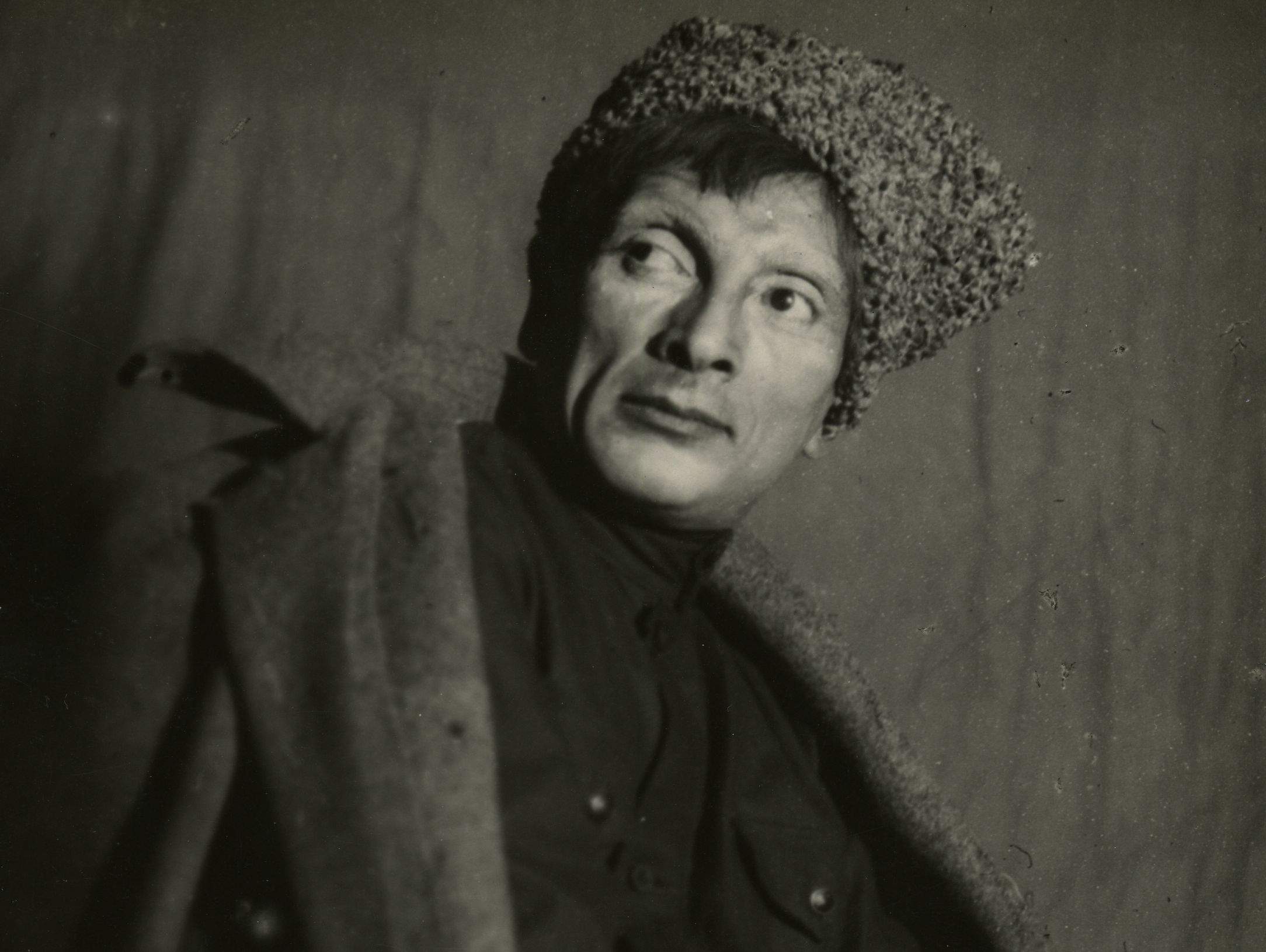 Unknown actor as partisan character in GOSET production of “Forests Humming” (?), late 1940s