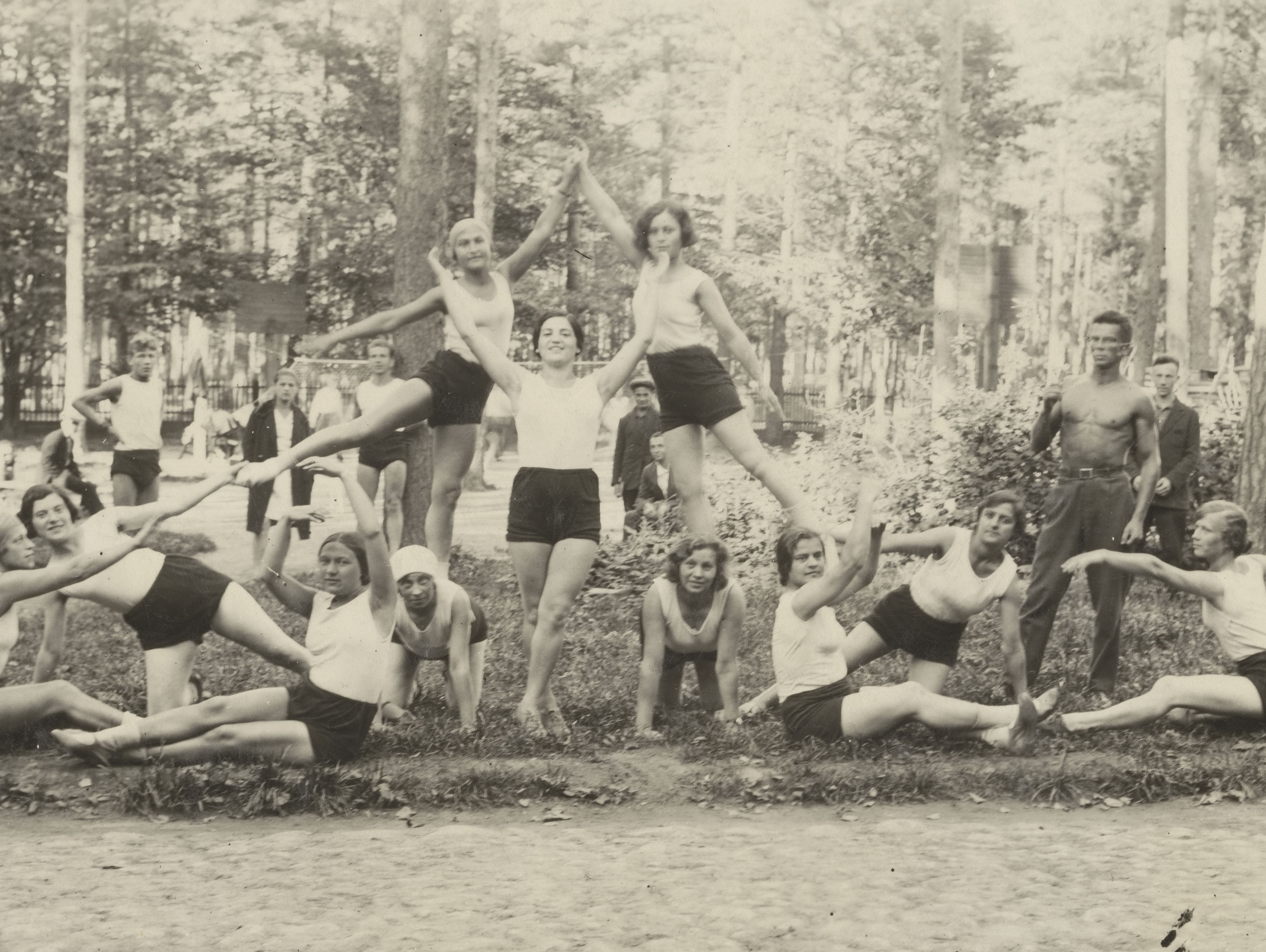 Photograph of female gymnasts posing, 1931